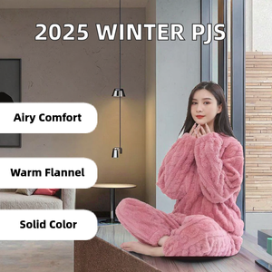 <span class=keywords><strong>Conjunto</strong></span> de Pijama de Terciopelo Coral <span class=keywords><strong>para</strong></span> <span class=keywords><strong>Mujer</strong></span>, Invierno 2025, Ropa de Dormir Térmica de Franela, Gruesa, de Color Sólido, Transpirable y Tejida a Crochet - Product Image 2