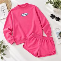 Ensemble sweat-shirt et short oversize pour femme, col rond, lettres personnalisées, coton, décontracté, deux pièces, tenue de sport
