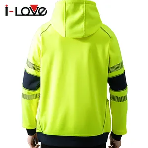 High Quality Warm Winter Reflective Work Hoodie Yellow Green Customized Logo Colors Men Fluorescence Hoodies