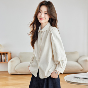Cotton Corduroy Long-Sleeved <strong>Shirt</strong> <strong>for</strong> <strong>Women</strong> Spring and Autumn New Pleated Lapel Button Cardigan Shoulder Top - Product Image 4