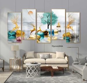 <span class=keywords><strong>Dibond</strong></span> travail verre cristal porcelaine peintures or arbre cerf personnalisé mur Art Animal imprimé peinture - Product Image 3