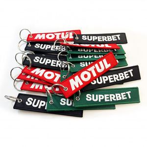 Hot Promotion <b>Key</b> Label <b>Customized</b> Diagonal Flight Crew Double-Sided Logo Embroidered Fabric Keychain - Product Image 1