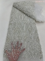 Tissu en Tulle Perlé de Haute Qualité avec Paillettes et Perles de Différentes Tailles, Design Brillant, Tissu en Dentelle Fait Main