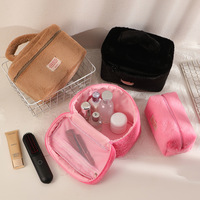 Sac à cosmétiques mignon en fausse fourrure, trousse de maquillage, sac de toilette de voyage, organiseur, sac à maquillage moelleux avec poignée
