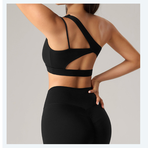Wholesale Women Asymmetric One Shoulder Sports Bra Cutout <b>Back</b> Removable Pads Yoga Bra <b>Low</b> Support Pilates Workout Crop <b>Top</b> - Product Image 2