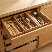 Organizador de Cajones Expandible de Bambú de 33-43 cm, Porta Utensilios Multicompartimentos para un Almacenamiento Perfecto en la Cocina
