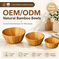Ensemble de 3 bols à salade en bambou naturel, bols de service en bois écologiques pour aliments, fruits, collations