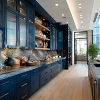 Meubles de cuisine sur mesure avec portes shaker, finition laquée haute brillance et îlot de rangement, dimensions et aménagement de rangement personnalisés