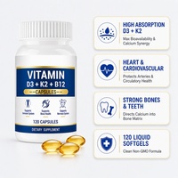 Capsules de Vitamine D3 K2 B12 pour la Santé Osseuse, Complément Alimentaire à Marque Blanche, Certifié GMP, Faible MOQ, Fabricant