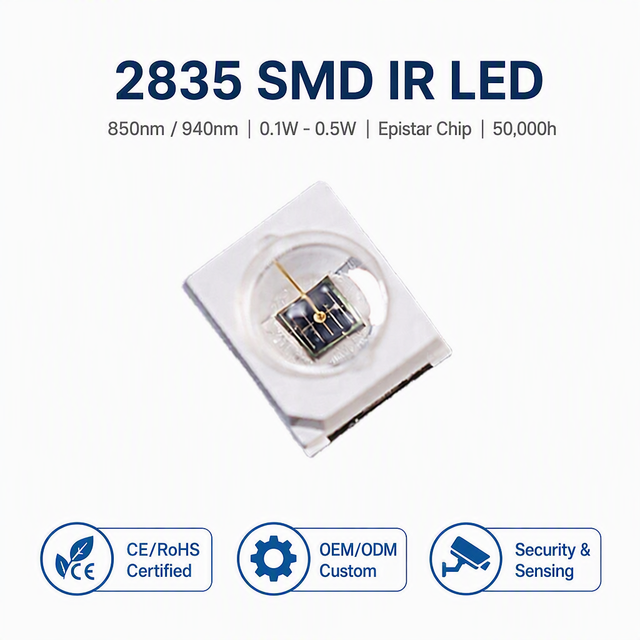 High Power 2835 SMD LED IR Light 850nm 940nm 0.1W 0.2W 0.5W Sanan Epistar Chip RoHS CE Infrared LED Emitter for Security Systems