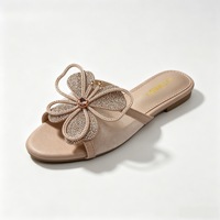 Sandales plates élégantes pour femmes, style africain, avec papillon en cristal, à lanière d'orteil