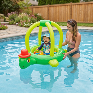 Piscine gonflable pour bébé, modèle populaire, petite tortue avec chapeau pare-soleil rouge, bateau de piscine spécialement conçu pour les nourrissons - Product Image 4