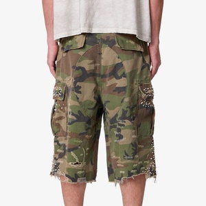 Pantalones Cortos Cargo de Camuflaje para Hombre 2026, Nuevos, con Tachuelas, Estilo Desgastado, Pierna Ancha, Streetwear, Pantalones Cortos, Servicio Personalizado OEM ODM - Product Image 3