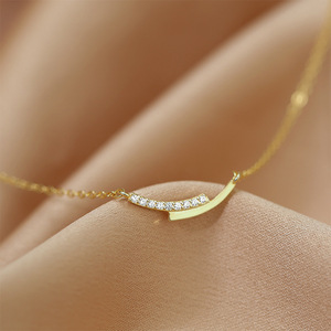 Smiley Face Necklace For Women Minimalist Luxury Clavicle Chain Platinum Gold Pave Setting XL 047 - Product Image 2