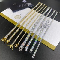 Bracelet Tennis en Argent Sterling 925 avec Moissanite VVS, Or Blanc, 2mm 3mm 4mm 5mm, pour Femme et Homme, Bijoux Fins, Cadeaux, Diamant de Laboratoire GRA