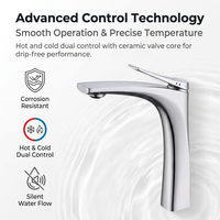 Robinet de salle de bain moderne à corps haut, monocommande, mitigeur de lavabo chaud et froid chromé pour hôtel, villa et appartement