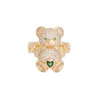 Bagues CZ style punk Iced Out plaqué or 14K, bijoux tendance bling pour mariage et fiançailles, motif ours mignon pour femme