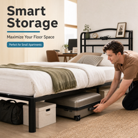Cadre de lit en acier robuste, taille Queen, avec plateforme de charge USB, rangement sous le lit, capacité de 3500 lb, cadre de lit en métal