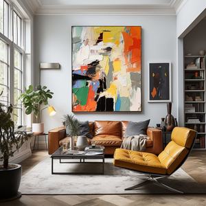 Peinture à l'huile texturée 3D abstraite artisanale encadrée sur toile, décoration murale pour l'esthétique moderne des bureaux et des halls d'accueil - Product Image 1