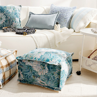 Pouf ottoman bohème en jacquard floral, repose-pieds doux pour la décoration intérieure, tabouret carré tropical en forme de palmier pour l'extérieur