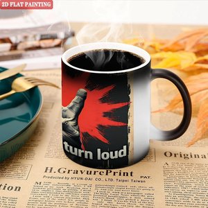 Thick Bottom Anti Slip Mug 11oz Frosted Black <b>Ceramic</b> Heat Sensitive Color Changing Drinking <b>Cup</b> - Product Image 5