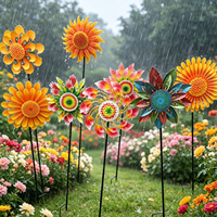 Piquet décoratif de jardin en métal jaune en forme de fleur à pétales, résistant aux intempéries, pour pelouse et jardin