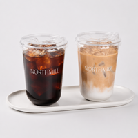 Gobelet en plastique jetable écologique givré avec couvercle scellable en PP transparent, logo personnalisé pour mariage, fête, cocktail, jus, boisson froide, événement