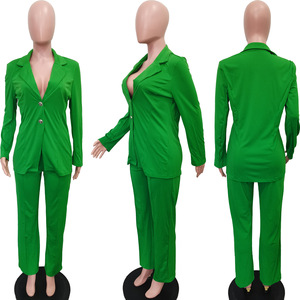 Abiti da donna alla moda da ufficio a manica lunga <span class=keywords><strong>Blazer</strong></span> e pantaloni in tinta unita Set completo formale da donna - Product Image 5
