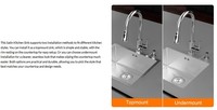 Évier de cuisine carré en acier inoxydable argenté à cuve unique avec coque extérieure foncée, bassin profond, vidange central, coins arrondis OEM ODM B2B