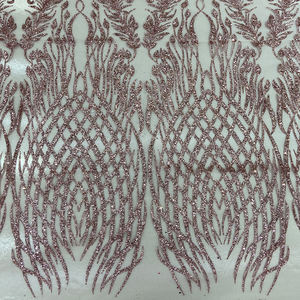 Honglong glitzernde Pink Crystal Pailletten wunderschöne weiße Perlen Mesh Brautkleid <span class=keywords><strong>Prom</strong></span> Dress Lace Fabric - Product Image 2