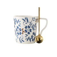 Nordic mug porselen dicat tangan seri bunga tanaman biru 350ml cangkir keramik untuk penggunaan rumah tangga