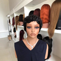 Perruques Courtes Bouclées Pixie en Cheveux Humains, Fabriquées à la Machine, Sans Dentelle, Cheveux Vierges Noirs Naturels pour Femmes Noires, Ondulations au Doigt