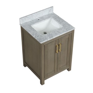 Meuble-lavabo de salle de bain en chêne gris, style transitionnel, en bois massif et contreplaqué, avec vasque en céramique, résistant à l'eau, fabriqué au Vietnam - Product Image 4