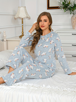 Pyjama thermique d'hiver en flanelle pour femme, 100 % polyester 220g, col tricoté lisse, manches longues, longueur intégrale, cordon de serrage, ODM