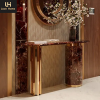 Fabricant chinois Table console de luxe en cuivre pur personnalisée avec nouveau design et dessus en marbre pour entrée de maison, hôtel et villa