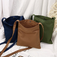 Tas Selempang Mini Kanvas Gaya Jepang, Bahan Katun, Tas Polos Dengan Penutup Magnet Untuk Wanita, Tersedia