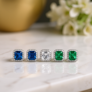 Anillos de Acero Inoxidable con Piedras Preciosas, Corte Princesa, Zafiro, Esmeralda, Engaste Pavé, Joyería Clásica de Boda Unisex - Product Image 2