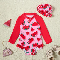 Maillot de bain une pièce imprimé mignon pour filles, manches longues, fermeture éclair sur le devant, protection contre les éruptions cutanées, maillot de bain de plage pour enfants