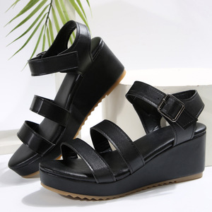 Women Summer Wedge European and American Thick Sole Open-Toe <b>Sandals</b> Buckle Roman <b>Sandals</b> Wholesale - Product Image 1