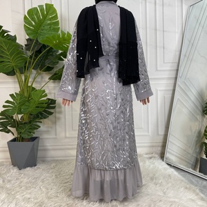 1711# New Style Long Sleeve <b>Kaftan</b> Muslim Front Open Kimono Modern Sequins Abaya for Evening Prom - Product Image 3