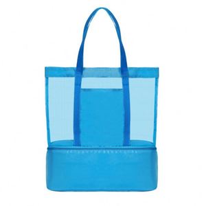 Bolsa de Playa Tipo Cubo con Doble Capa de Malla de Nailon, Cierre Abierto, Diseño a Rayas y Compartimento Refrigerante en la Parte Inferior para el Verano - Product Image 4