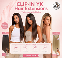Extensioni per capelli sintetiche Julianna all'ingrosso, con clip, 7 pezzi, corte, 18 pollici, in fibra Kanekalon Futura, effetto Yaki liscio
