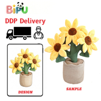 Pabrik OEM Mainan Boneka Grosir Boneka Bunga Matahari Tersenyum Lucu Desain Pot Bunga Isi Kapas Boneka Pot Bunga