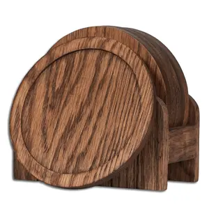 FLYWOD perlengkapan dapur coaster kayu oak mewah coaster coaster kayu bulat coaster kayu