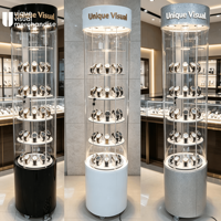 Vitrine rotative en acrylique avec éclairage LED pour montres, cosmétiques et lunettes de soleil