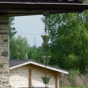 Chaîne de pluie Buse d'eau Décoration d'eau de pluie Drift Outdoor Green Metal Plaid Garden Decoration 12 Cup Equipé d'Installateur - Product Image 5