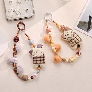 Nuovo Stile Ciondolo per Telefono <span class=keywords><strong>Cellulare</strong></span> a Forma di Gatto in Peluche con Perline, Ornamento da Appendere alla Borsa per Donne, Laccetto Creativo alla Moda - Product Image 1
