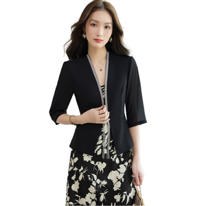 Tassel Jacket Women's Black Floral Print Sheath Dress V-Neck Slim Fit Summer Evening Wear - Product Image 4