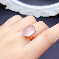 Factory Wholesale New Design Women's 925 Sterling Silver Wedding Ring Natural Rose Quartz Gold Plated Anniversary Wedding Gift