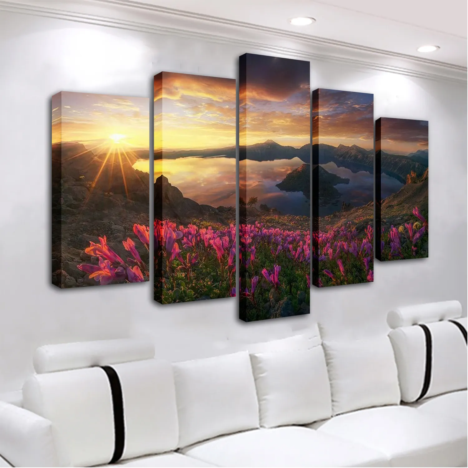 Canvas Wall Art Decor Flower Painting Kids Room Landscape Sunset Scenery Posters Hd Prints Canvas 5 Pieces wall art